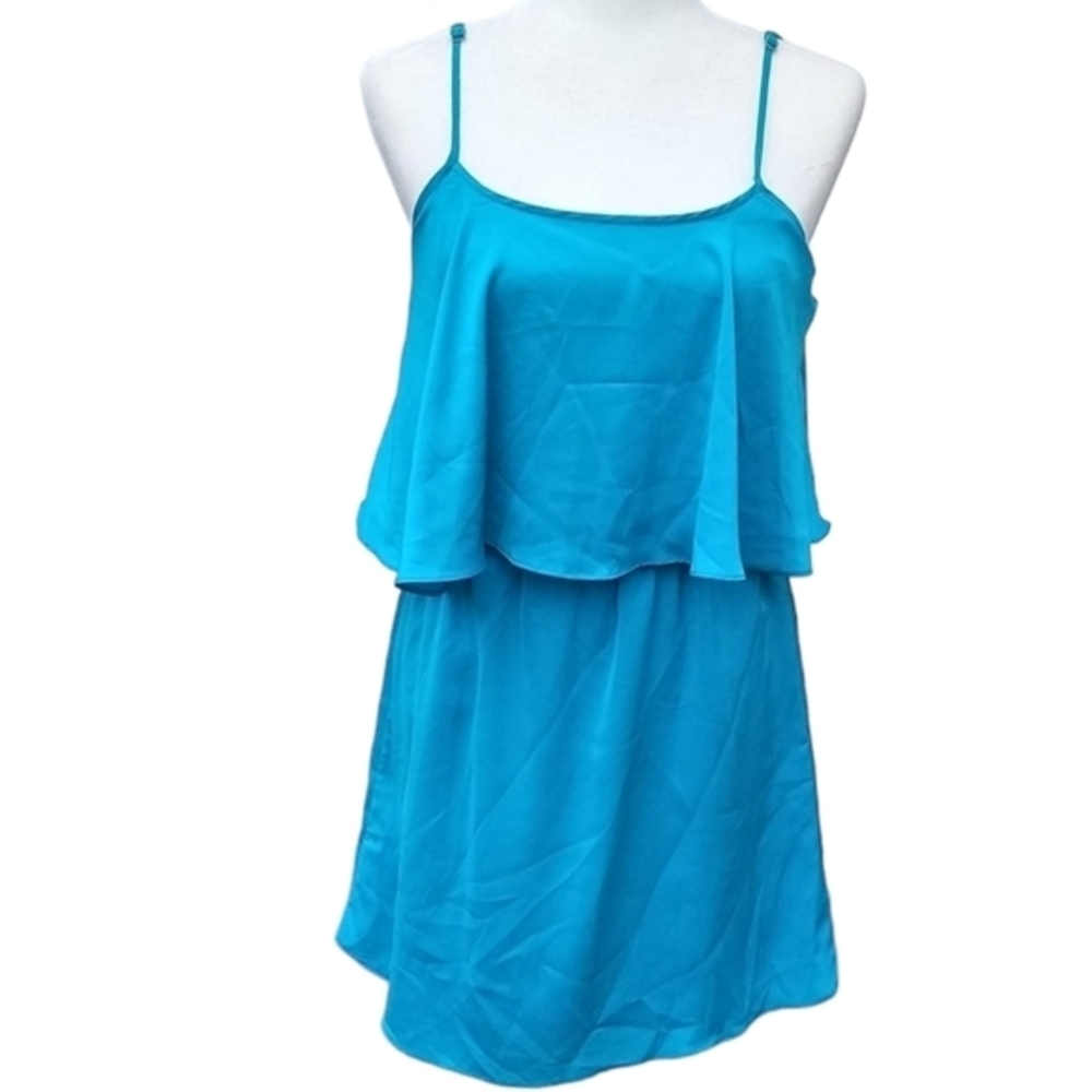 Bebe Blue Open Back Dress Layered Dress Teal Blue Size XS